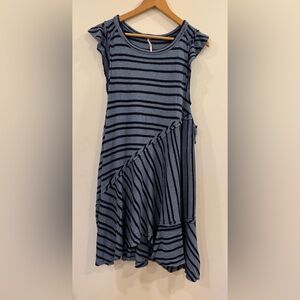 Free People “Between the Lines” Black & Blue Striped Tunic Dress, Large